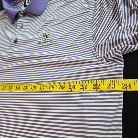 FootJoy Men's Purple Striped Short Sleeve Polo Shirt Size L Island View Logo - Picture 12 of 13